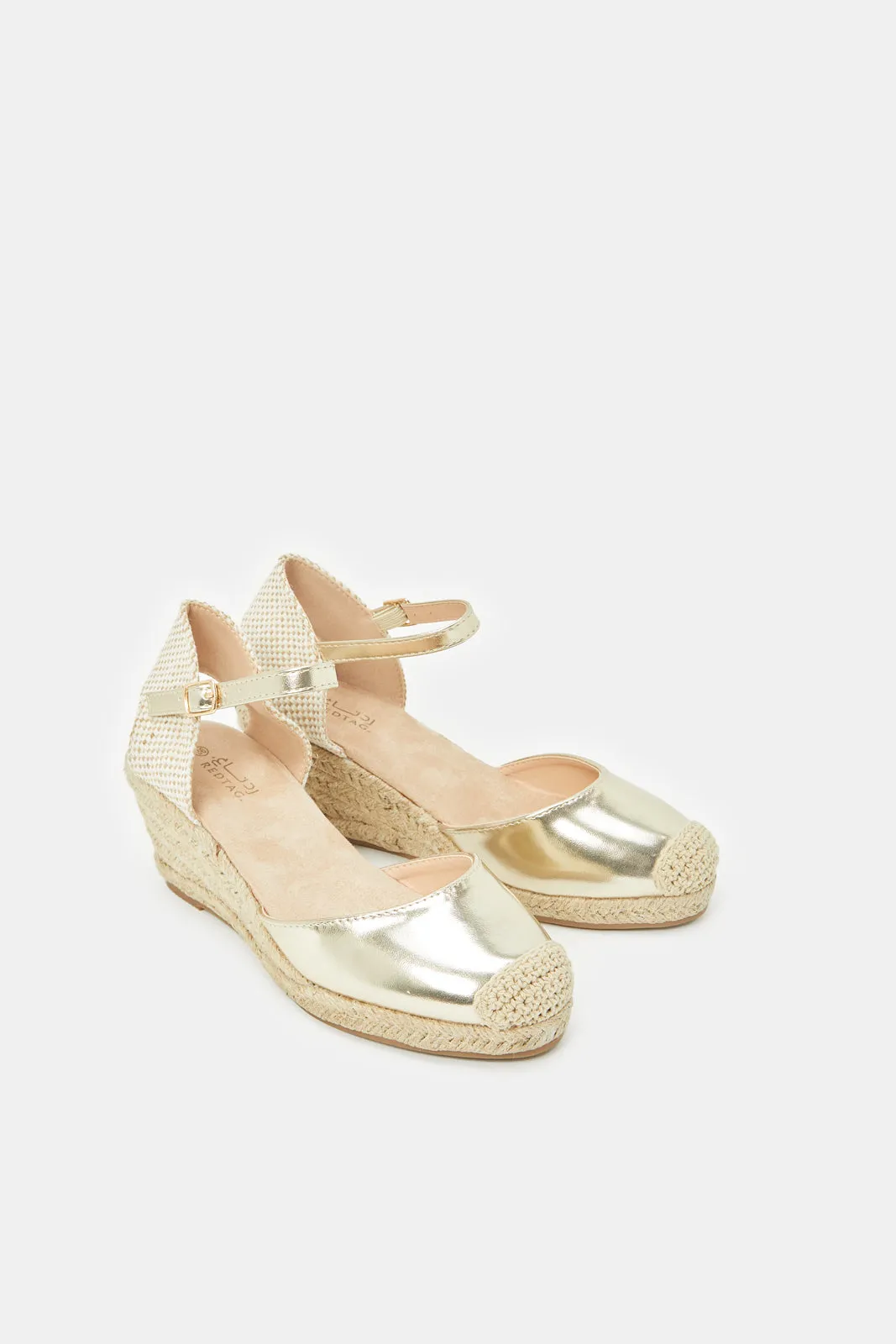 Women Gold Shiny Espadrille With wedges Heel