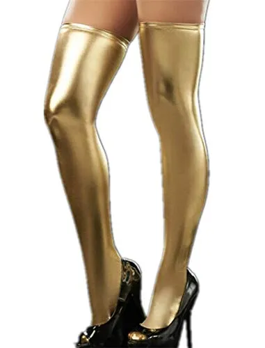 Women's Wet Look High Stockings Shiny Metallic Stockings Rave Dance Ladies Nightwear Clubwear Dance Party Costume Fancy Dress